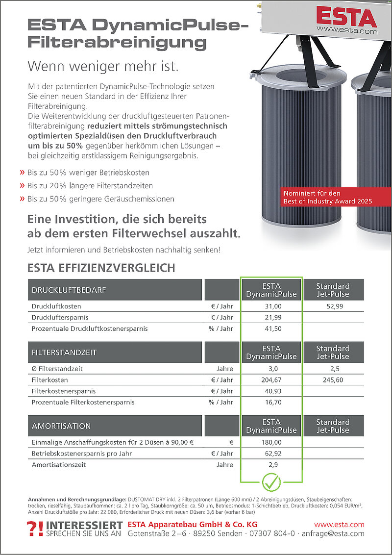 Flyer ESTA DynamicPulse-Filterabreinigung