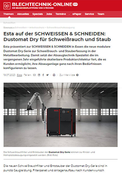 DUSTOMAT DRY: Premiere auf der Schweißen & Schneiden DUSTOMAT DRY: Premiere auf der Schweißen & Schneiden