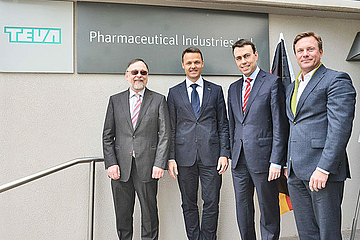 Dr. Peter-Kulitz, Dr. Sven Dethlefs, Nils Schmid and Dr. Markus Leyck Dieken at Teva in Petach-Tikva.
