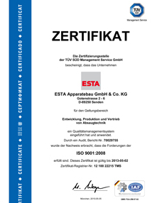 ISO certificate from ESTA.