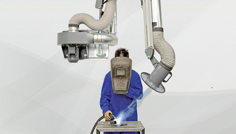 Ein Radialgebläse in Verbindung mit einem Absaugarm zur Rauch, Staub und Dampf Erfassung