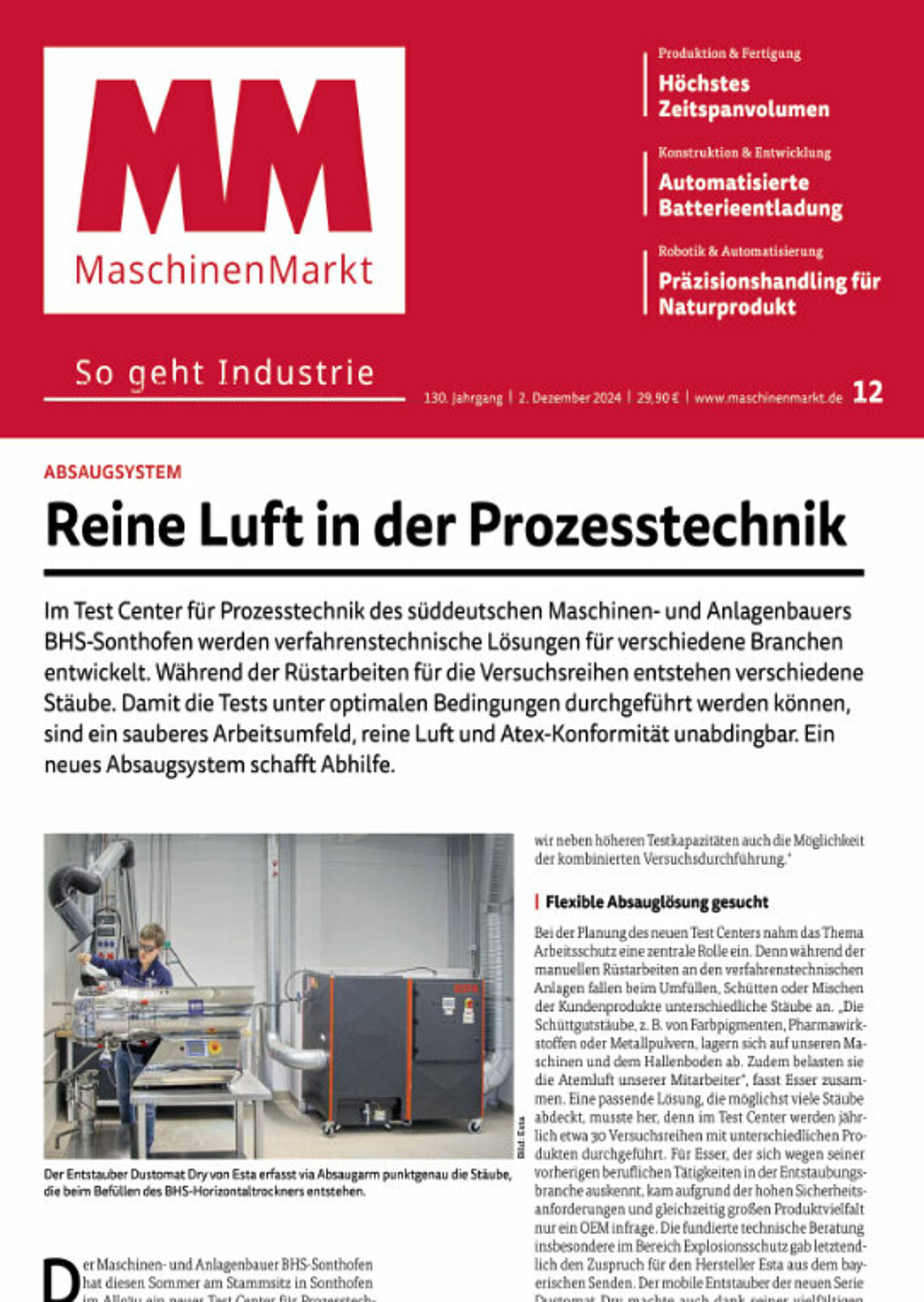 MM Maschinenmarkt 12/2024 – Reine Luft in der Prozesstechnik