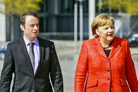 ESTA Gesellschafter Alexander Kulitz und Bundeskanzlerin Angela Merkel.