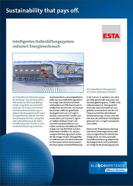 Blue Competence: Intelligentes Hallenlüftungssystem von ESTA reduziert Energieverbrauch.