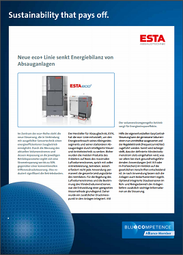 Blue Competence: Neue eco+ Linie von ESTA senkt Energiebilanz von Absauganlagen.