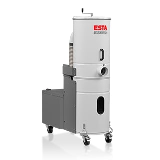 Mobile dust extractor for single workstation extraction of dust and shavings on machines and handwork stations.