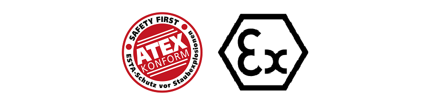 Logo ATEX und Ex.